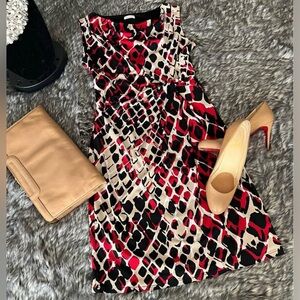 Elegant Red and Black Abstract Midi Dress